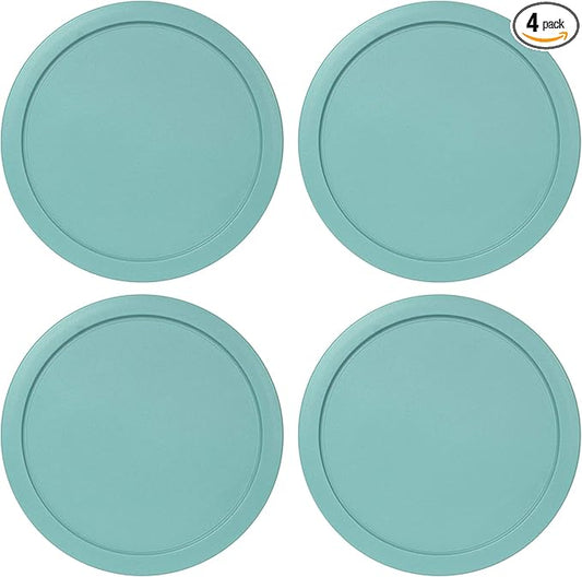 Replacement Lids for Pyrex 1-Cup Glass Food Storage Container Bowls, 4-Inch Plastic Round Lids Covers fits Pyrex 7202-PC, Airtight & Leakproof (4-Pack, Turquoise)