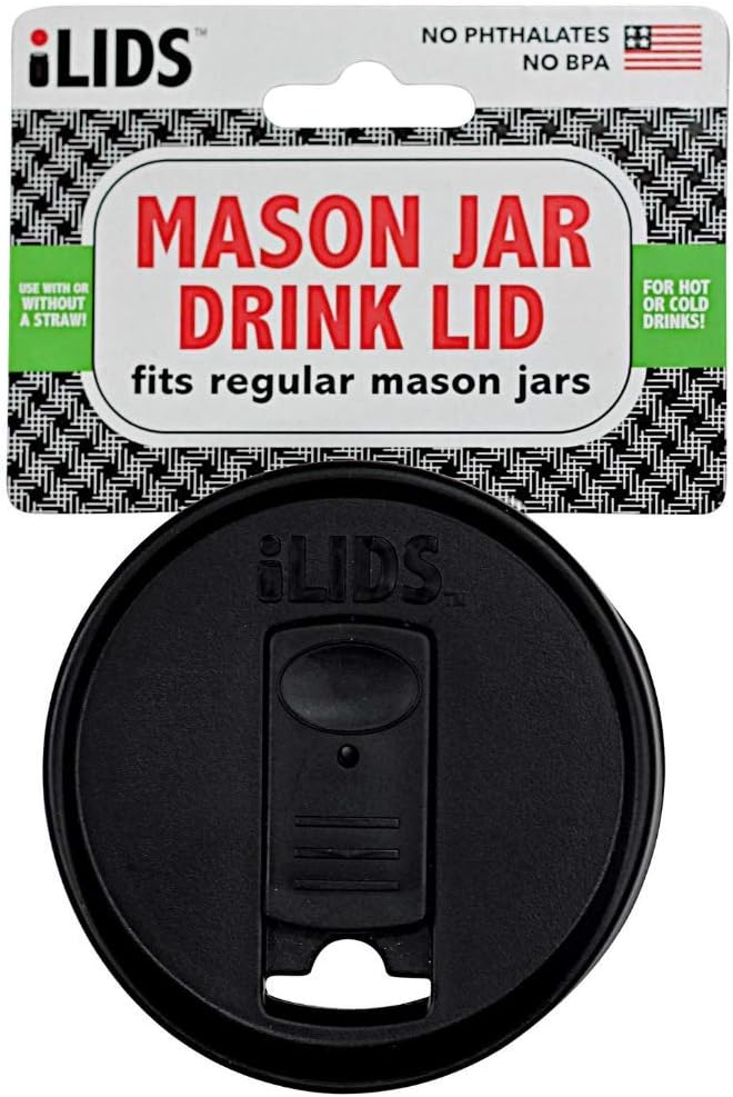 Mason Jar Drink Lid, Regular Mouth, Black, Pack of 2