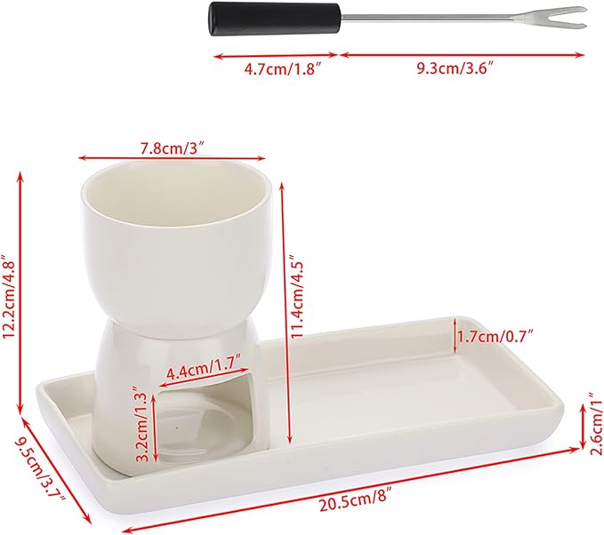 150ML Ceramic Butter Warmer Set with Ceramic Rectangle Dish, Mini Fondue Pot Melting Pot Set, Melt Hot Pot Bowl Set For Cheese Chocolate Butter Caramel, with 2 Forks