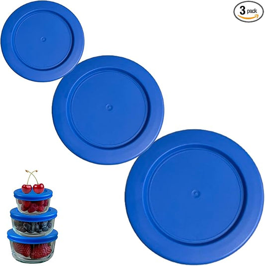 2, 4 & 7 Cup Blue Replacement Lids/Covers for Pyrex, Anchor Hocking & KlareWare Storage Bowls *Lids Only Glass Container Not Included* (3 Pack *One of Each Size*)
