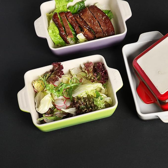 Sweejar Ceramic Baking Dish, Rectangular Small Baking Pan with Double Handles, 20 Oz for Cooking, Brownie, Kitchen, 6.5 x 4.9 x 1.8 Inches (Gradient Blue)