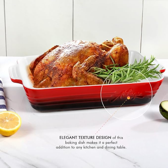 Casserole Dish Ceramic Baking Dish Casserole Dishes for Oven 9x13 Baking Dish with Handles Deep and Large Capacity Baking Dish for Casseroles Lasagnas Roasted Vegetables Great Kitchen Gifts, Red