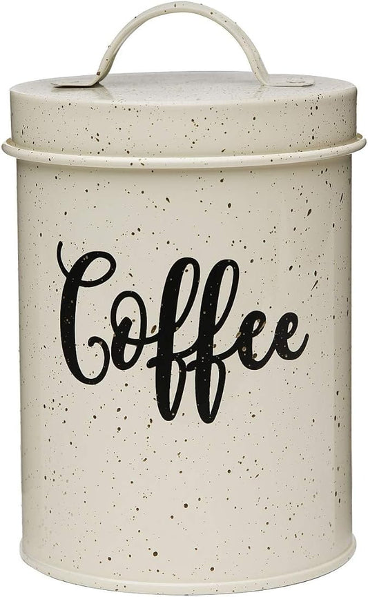 Amici Home Maddox Metal Coffee Canister | Dry Food Storage Container | Speckled Cream Canister for Kitchen Countertop | Storage Jar for Coffee with Handle | 44 Oz