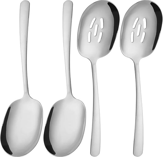 304 Stainless Steel Flatware Serving Utensils - Includes 2 Spoons and 2 Slotted Spoons, Dishwasher Safe