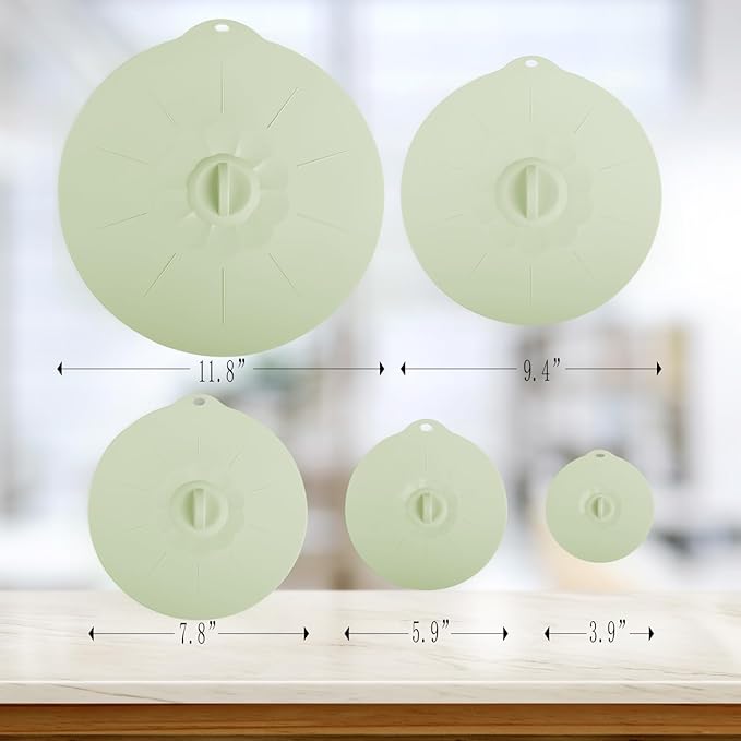 4"-12" Silicone Lids for Cups Bowls Plates Pans, Microwave Splatter Cover, Kitchen Containers Lids Cover for Food Storage,Light Green Multiple 5 Pack