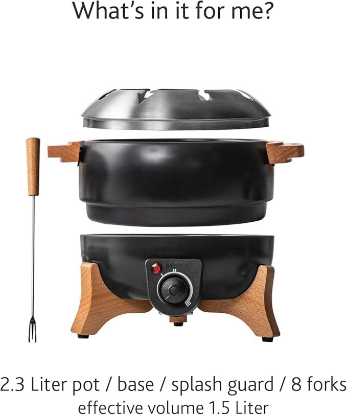 Boska Electric Fondue Set Party 2.3 L - Electric Fondue - For Cheese Fondue, Chocolate Fondue, Hotpot, Meat Fondue - Temperature Control - 2.3 Litres - Stainless Steel and Cast Iron - Fondue Device