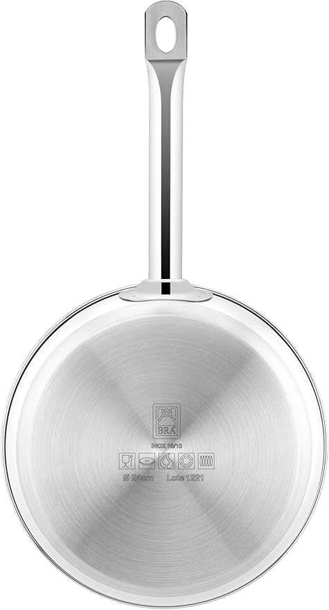 BRA COOKWARE Profesional Frying Pan | 8 inches Professional Skillet | Stainless Steel Pan w/o Non-Stick Coating | All Stovetop Compatible - Full Induction Skillet | 100% FOA Free | Brushed Finish