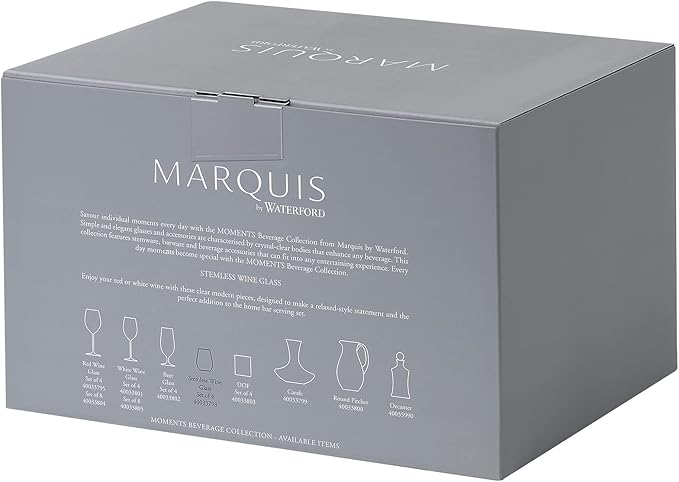 Waterford Marquis Personalized Moments Stemless Wine Glasses, Set of 4 Custom Engraved 18.6oz Crystal Wine Glasses for Red, White or Blush Wine