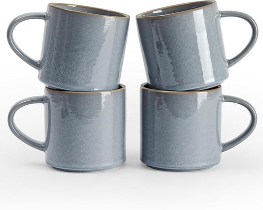 famiware Nature Coffee Mugs Set of 4, 14 oz Coffee Mug Set, Coffee Cups with Handle for Coffee, Tea, Cocoa and Milk, Microwave and Dishwasher Safe, Light Blue