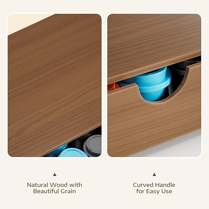 Wooden K Cup Holder - Coffee Pod Storage Drawer Tea Box, K Pod Organizer Coffee Maker Machine Stand, Kcup Holder for Counter, 30 Pod Capacity, Brown