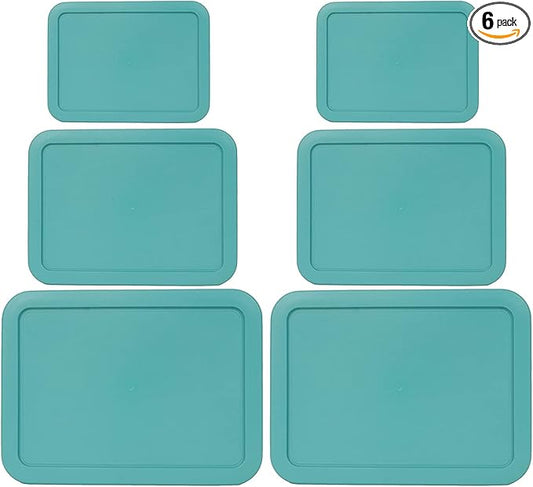 3, 6 & 11 Cup Turquoise Replacement Lids/Covers for Pyrex, Anchor Hocking & KlareWare Storage Bowls *Lids Only Glass Container Not Included* (6 Pack *Two of Each Size*)