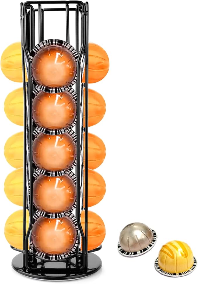 Coffee Pod Stand Holder for Nespresso Vertuoline 20 Pods, Coffee Bar Vertuo Pod Organizer Rack, 360° Rotating Coffee Capsule Holds Storage, 20 Pods Holder Spinner for Nespresso Vertuo Line (Black)