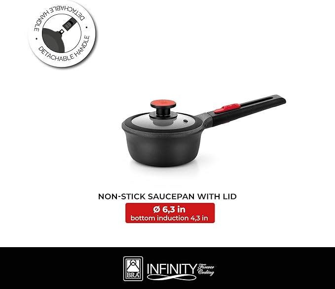 BRA COOKWARE Premiere & Infinity 6-Piece Nonstick Cookware Set | Cast Aluminum Pots & Pans Set w/ 1 Dual Skillet, 1 Pot, 1 Saucepan, 2 Lids | 3-Layer NonStick | All Stovetops | PFOA Free