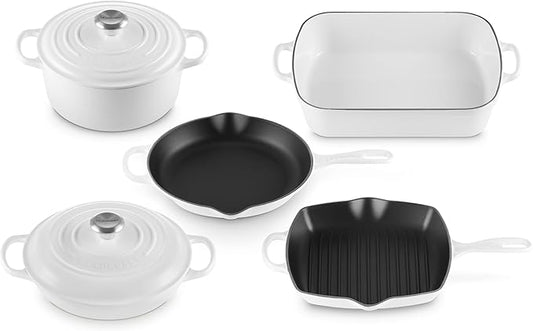 Le Creuset Enameled Cast Iron Signature Cookware Set, 7 pc, White