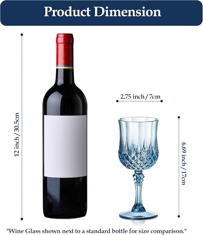 XUWAIDSGN 7oz Plastic Vintage Wine Glasses Drinking Glasses Unbreakable Wedding Glassware Crystal Water Goblets Reusable Drinkware Vintage Champagne Flutes (100, Blue)