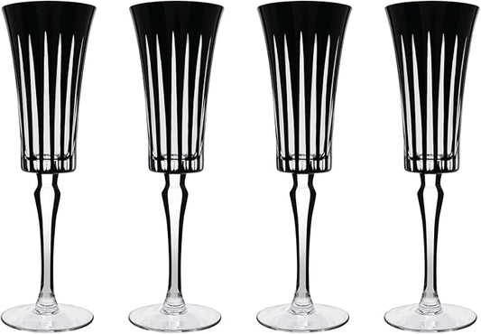 Vikko Champagne Flutes, Timeless Collection 6 Ounce Elegant Wine Glass for Fine Dining, Set of 4 Black Goblets with Stem, Dishwasher Safe