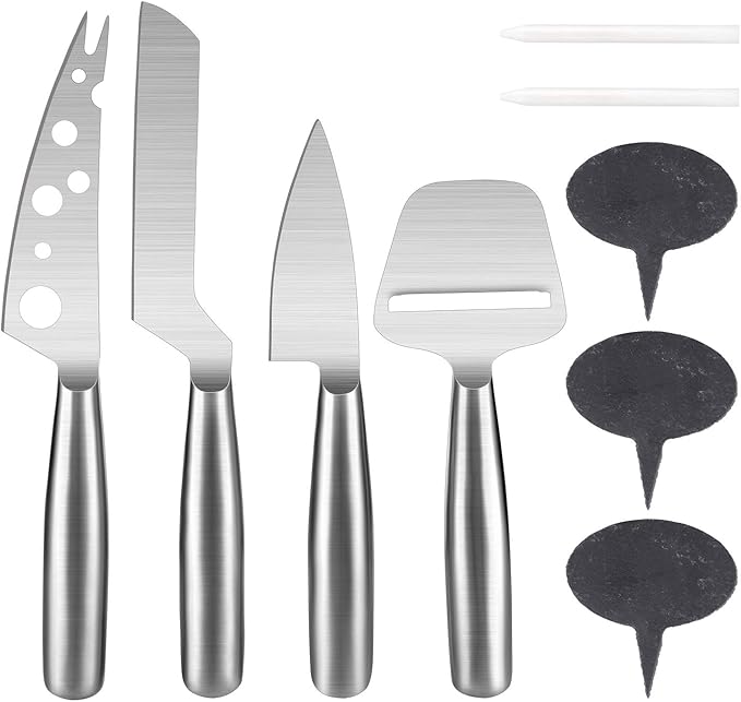 WoneNice Cheese Knife Set, 4-Piece Stainless Steel Knives with Cheese Markers For All Types of Cheese -Non-Stick & Dishwasher Safe - Gift Ready