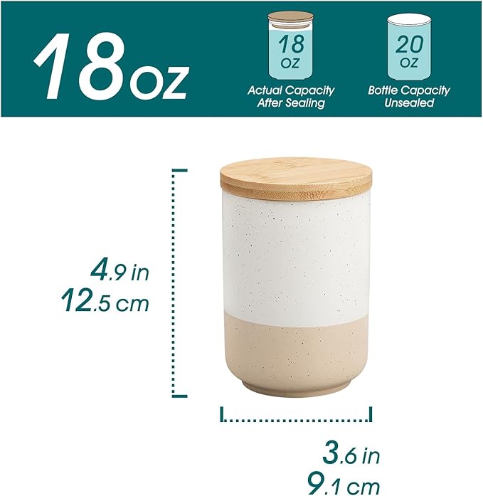 vancasso Sabine Ceramic Canister Set with Airtight Wood Lids - 4-Piece Small Kitchen Storage for Coffee, Sugar, Tea & Spices (18 oz Each) - Compact Countertop Jars