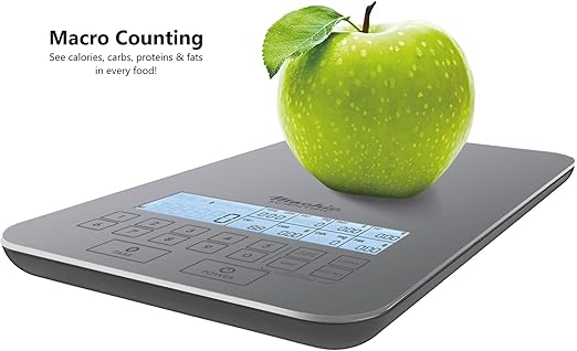 Summer Incentive Nutrition Scale by NutraTrack™ with Food Grade Glass, Perfect for Calorie Counting, Meal Prep, and Weight Loss (Pearl Silver)