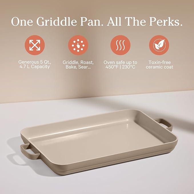 Our Place Griddle Pan - Versatile Nonstick Ceramic Sheet Pan & Stovetop Griddle | Toxin-Free, Dual-Use, with Ergonomic Handles | 5 Qt Capacity, Oven Safe up to 450°F | Steam