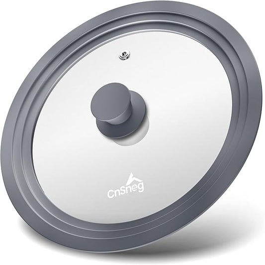 Universal Lids for Pots, Pans and Skillets, 10.5", 11" and 12" Pan Lid, Tempered Glass Pot Lid with Silicone Rim Heat Resistant, Replacement Pan Cover for Frying, Cookware & Bakeware Lids, Grey