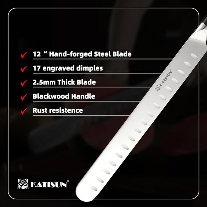 Slicing Carving Knife, 13 Inch Ultra Sharp German Premium Stainless Steel Brisket Knife for Slicing Roasts, Meats, Fruits and Vegetables, Full Cut, Ergonomic Handle Design