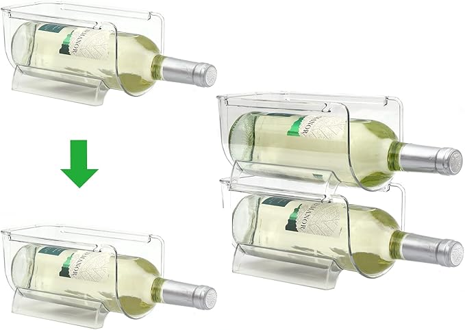 Set of 2 Refrigerator Wine Rack, Cabinet Water Bottles Storage Organizer, Stackable Wine Rack for Kitchen Countertop Save Space, 1-Bottle 2 Packs