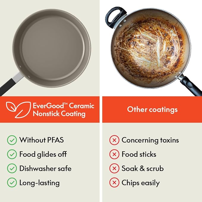 bella 9 Piece Ceramic Nonstick Cookware Set, Fits-anywhere™ Kitchenware w EverGood™ Coating, Dishwasher & Oven Safe, All Stovetops Compatible, Stackable Design, Cool Touch Handles, Plum