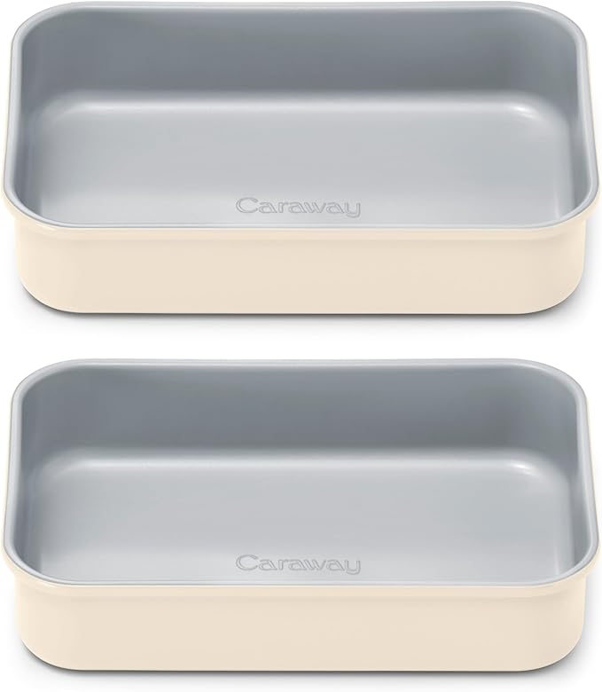 Caraway Nonstick 9” x 6.5” Small Rectangle Baking Pan Duo – Non-Toxic, PTFE & PFOA Free – Aluminized Steel Core – Deep Ceramic Baking Pan for Casseroles, Lasagna & More - Cream