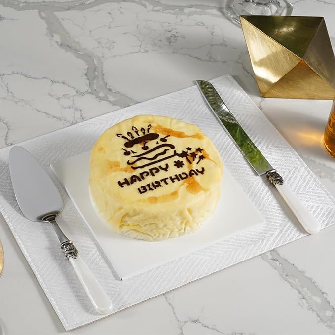 2-piece Cake Knife and Serve Set, Fancy Hand Craft Italian Design, Vintage Pie Knife Server Set with Handle, Cake Cutter Set (White)