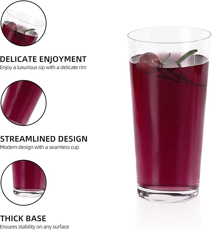 KAMMAK Drinking Glasses Set of 2, 17oz Crystal Water Glasses, Everyday Tall Glass Cups, Highball Glass for Cocktail, Juice, Mojito, Iced Tea, Kitchen and Bar Glassware Gifts,Collins Glasses