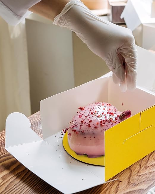 qiqee 10x10x5 Cake Box, 18 Sets Gold Cake Box with Window ＆ 18 Sets 10" Gold Cake Round Boards, 10inch Cake Containers