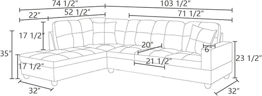 NicBex L Shaped Couch Sectional Couches for Living Room 2 Pieces Modern Sectional Sofa with Left Chaise Sectional Couch with Solid Frame for Living Room, Semi PU Leather, Peacock Blue
