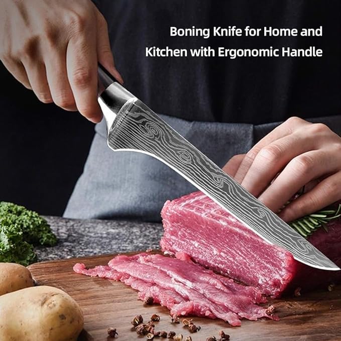 Boning Knife, 7 inch Butcher Knife, Professional Japanese Chef Knives with High Carbon Stainless Steel Ultra, Sharp Chefs Knives with Ergonomic Color Wooden Handle for Cooking Meat, Fish.