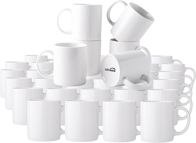 GBHOME 12 OZ Off White Coffee Mugs, Ceramic Bulk Coffee Mugs with Large Handle for Man, Woman, Light Weight Coffee Mugs Set for Latte/Cappuccino/Cocoa/Milk, Dishwasher & Microwave Safe, 36Pcs