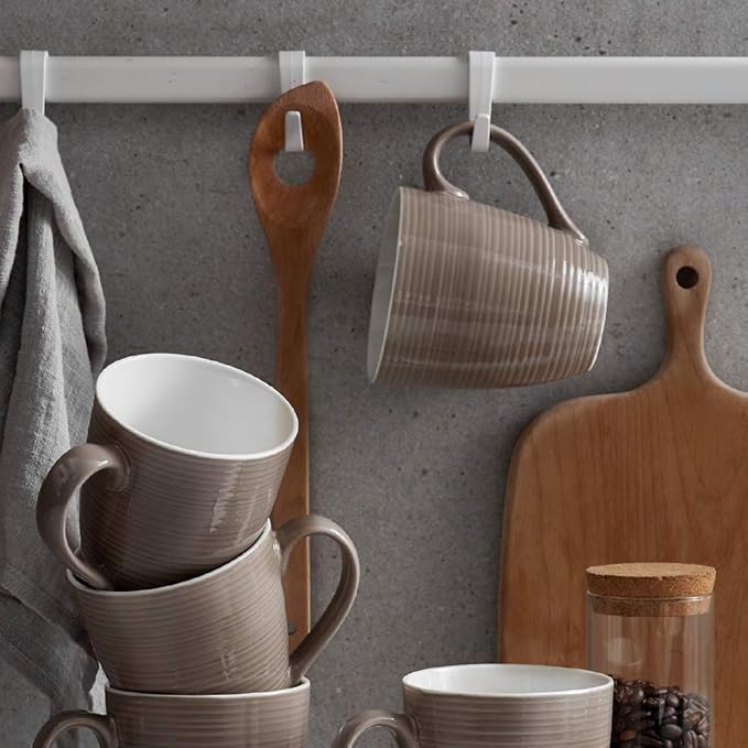 DOWAN Coffee Mugs, 17 Oz Coffee Mug Set of 6, Corrugated Tea Mugs (Brown)