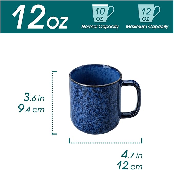 vancasso STARRY Coffee Mugs Set, 12 oz Ceramic Coffee Cups for Latte Hot Tea Cappuccino Cocoa Milk Stoneware Cups Set of 6, Dishwasher & Microwave Safe, Blue