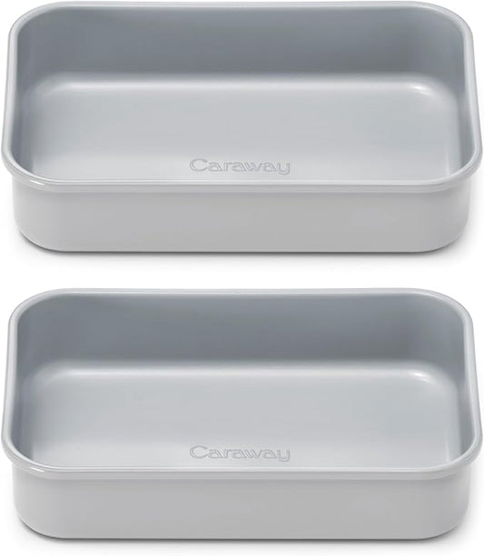 Caraway Nonstick 9” x 6.5” Small Rectangle Baking Pan Duo – Non-Toxic, PTFE & PFOA Free – Aluminized Steel Core – Deep Ceramic Baking Pan for Casseroles, Lasagna & More - Gray