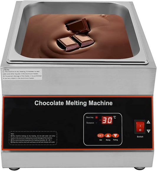 Chocolate Tempering Machine 32-203°F Commercial Chocolate Melting Pot 26.46 lbs Stainless Steel Food Warmer Air-heating Chocolate Fondue with Lid for Restaurant Home Party (Single Pot)