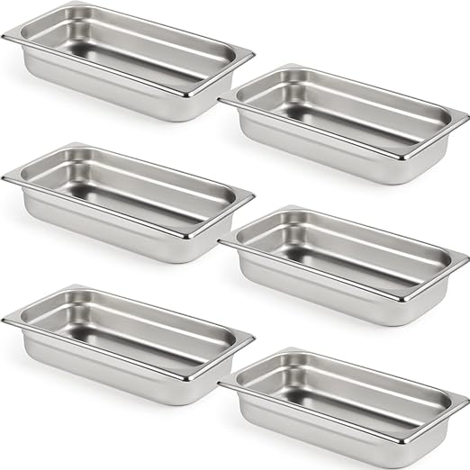 CURTA 6 Pack Anti-Jam Hotel Pans, 1/3 Size 2 1/2 Inch Deep, NSF Commercial 18/8 Stainless Steel Chafing Steam Table Pan, Catering Storage Metal Food Pan