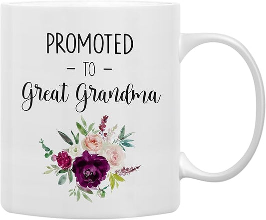 QASHWEY Grandma Coffee Mugs, Grandma Gifts, Grandma Pregnancy Announcement, Grandma Mug Tea Cup Gifts for Grandma Grandmother, Promoted to Great Grandma Coffee Cups Ceramic 11oz