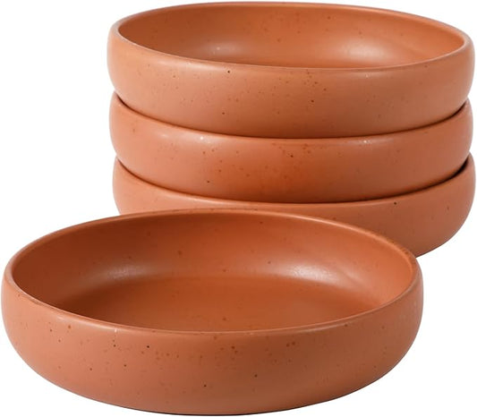 Bloomhouse Corsica Clay 4 Piece Dinner, Pasta, Meal Bowl Set - Burnt Apricot Terracotta