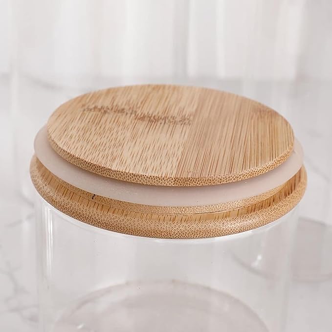2pcs Glass Storage Canister with Airtight Lid Kitchen Clear Flour Sugar Storage Jar Large Glass Containers with Bamboo Lids Suitable for Coffee Beans Biscuits Pasta and Cereals