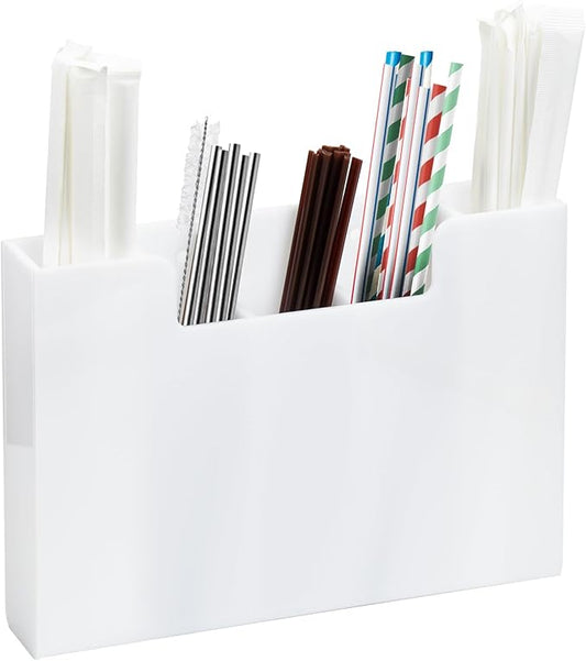 Acrylic Straw Organizer Holder for Counter Cabinet, 5 Slot Straw Dispenser with 2 Installation Methods for Kitchen Café Bar, White
