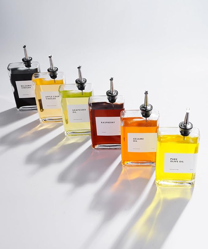 Olive Oil Dispenser for Kitchen, Cooking Oil and Vinegar Dispenser Set, Olive Oil Bottle, Soy sauce bottle, coffee syrup holder - 4 pcs, Silver