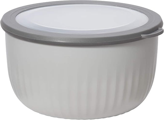 Oggi Prep, Store & Serve Plastic Bowl w/See-Thru Lid- Dishwasher, Microwave & Freezer Safe, (4 qt) Lt Gray w/Dk Gray Lid