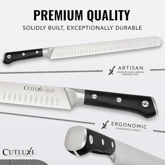 Cutluxe BBQ Carving Knife Set – Brisket Slicing and Boning Knife for Meat Cutting – Professional Knife with Razor Sharp German Steel, Full Tang, Ergonomic Handles – Artisan Series