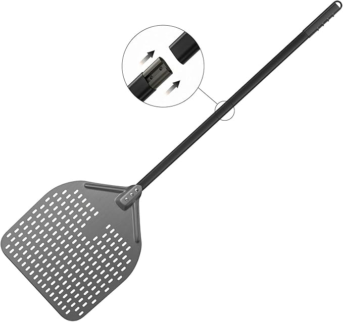 G.a HOMEFAVOR 14" x 17" Perforated Pizza Peel 49 Inch overall, Rectangular Aluminum Pizza Turning Peel with Extended Silcone Handle For Baking Pizza Brick Oven