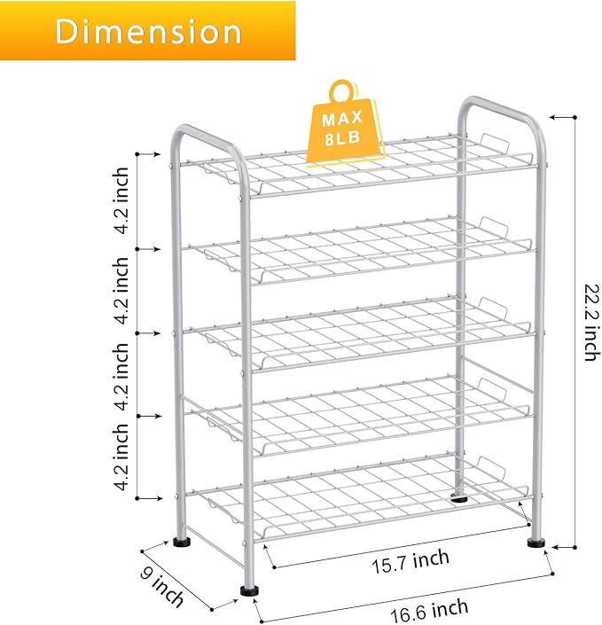 Water Bottle Holder Organizer 5 Tier Water Bottle Storage Rack, Freestanding Floor Beverage Soda Can Dispenser Organizer Rack for Pantry, Kitchen Countertop, Cabinet, Office, Hold 30 Bottles, Silver