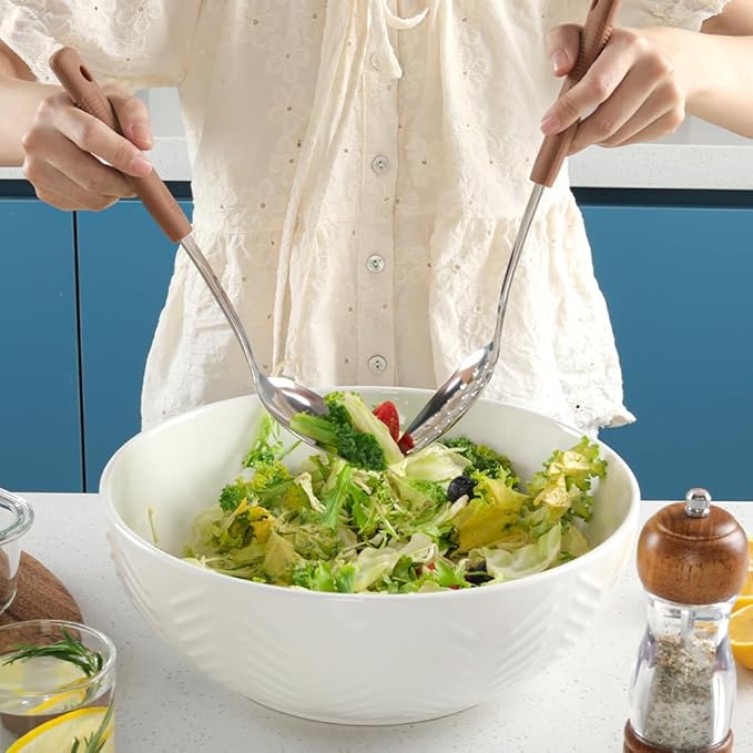 2-Piece,Stainless Steel Serving spoons set with Slotted Spoon.Serving Spoon and Perforated Spoon, kitchen cooking serving utensils set cooking spoon-brown